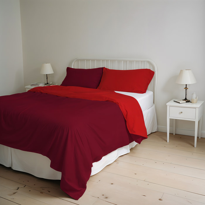 PARURE COPRIPIUMINO NATURAL COLOR, 100% Cotone, Made in Italy - BORDEAUX/ROSSO