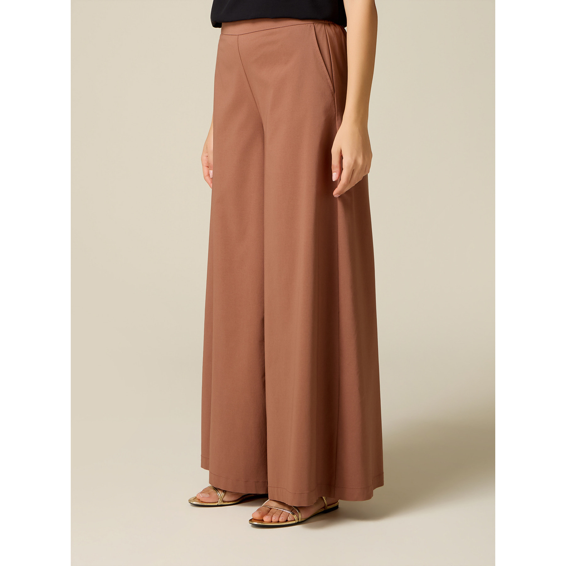 Oltre - Pantalones wide leg mezcla de viscosa - Marrón