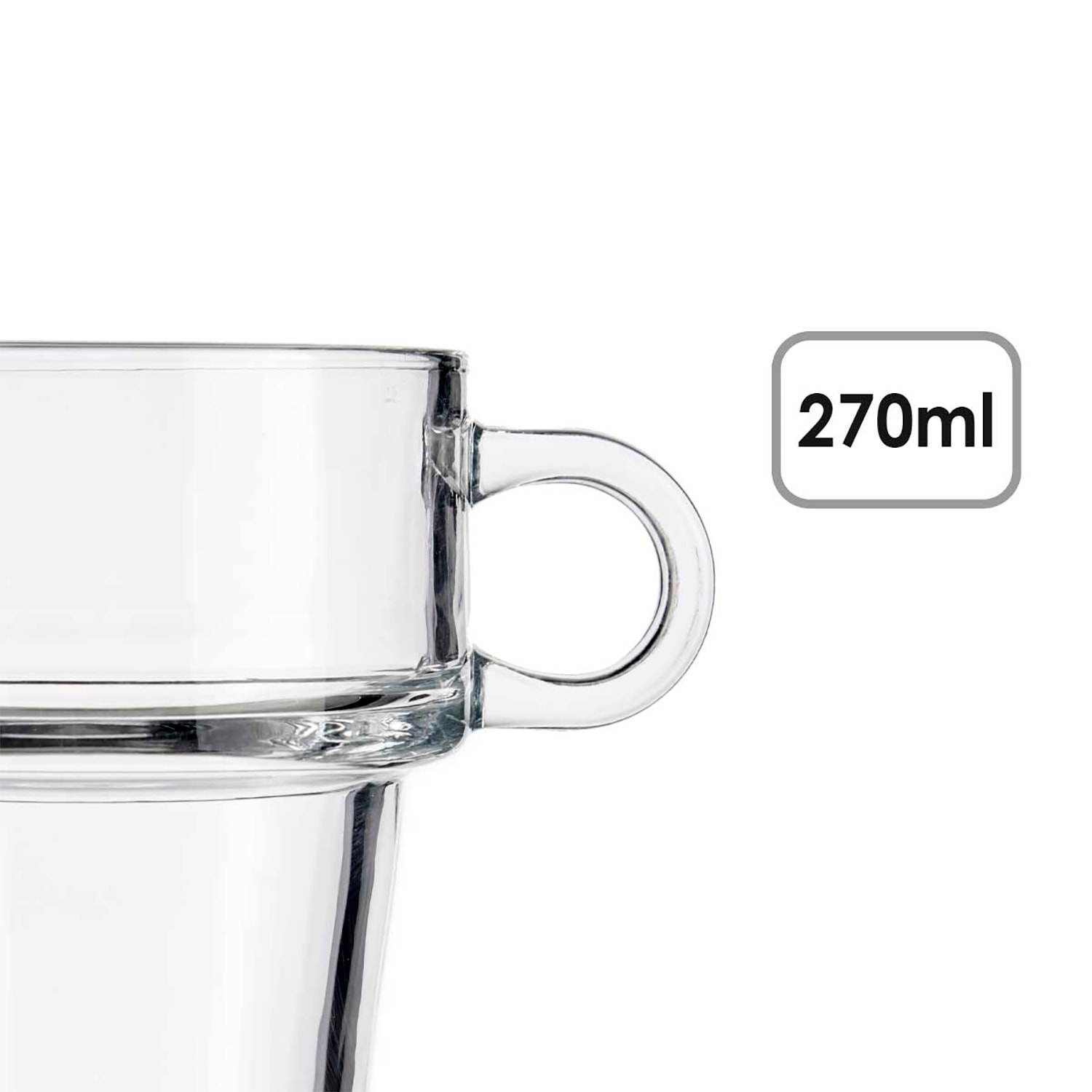 PACK 6 TAZZE IN VETRO IMPILABILI 270 ML CON MANICO