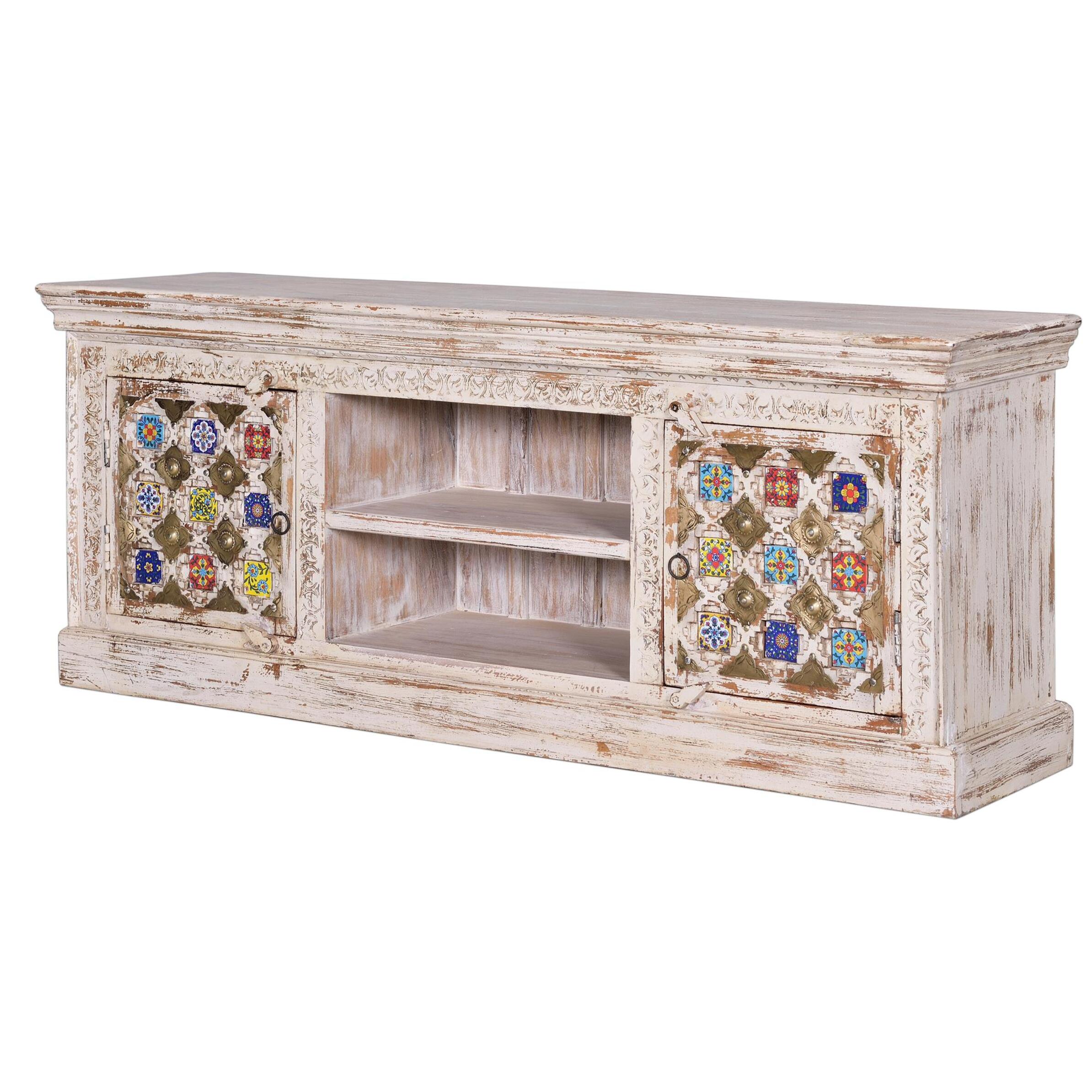 Mueble TV - madera de mango, cerámica y bronce - 150x40x60cm