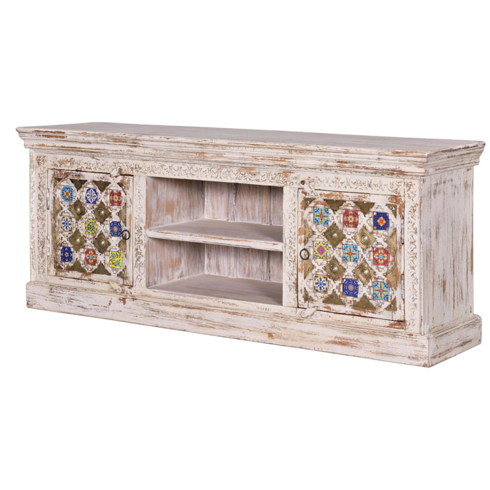 Mueble TV - madera de mango, cerámica y bronce - 150x40x60cm