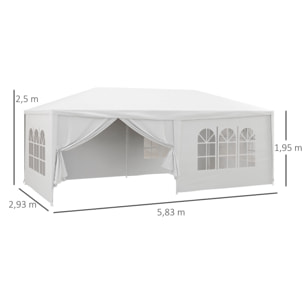 Carpa de Jardín 6x3 m Cenador Desmontable de Exterior con 4 Ventanas 2 Puertas con Cremallera 6 Paredes Laterales e Impermeable para Terraza Patio Playa Blanco