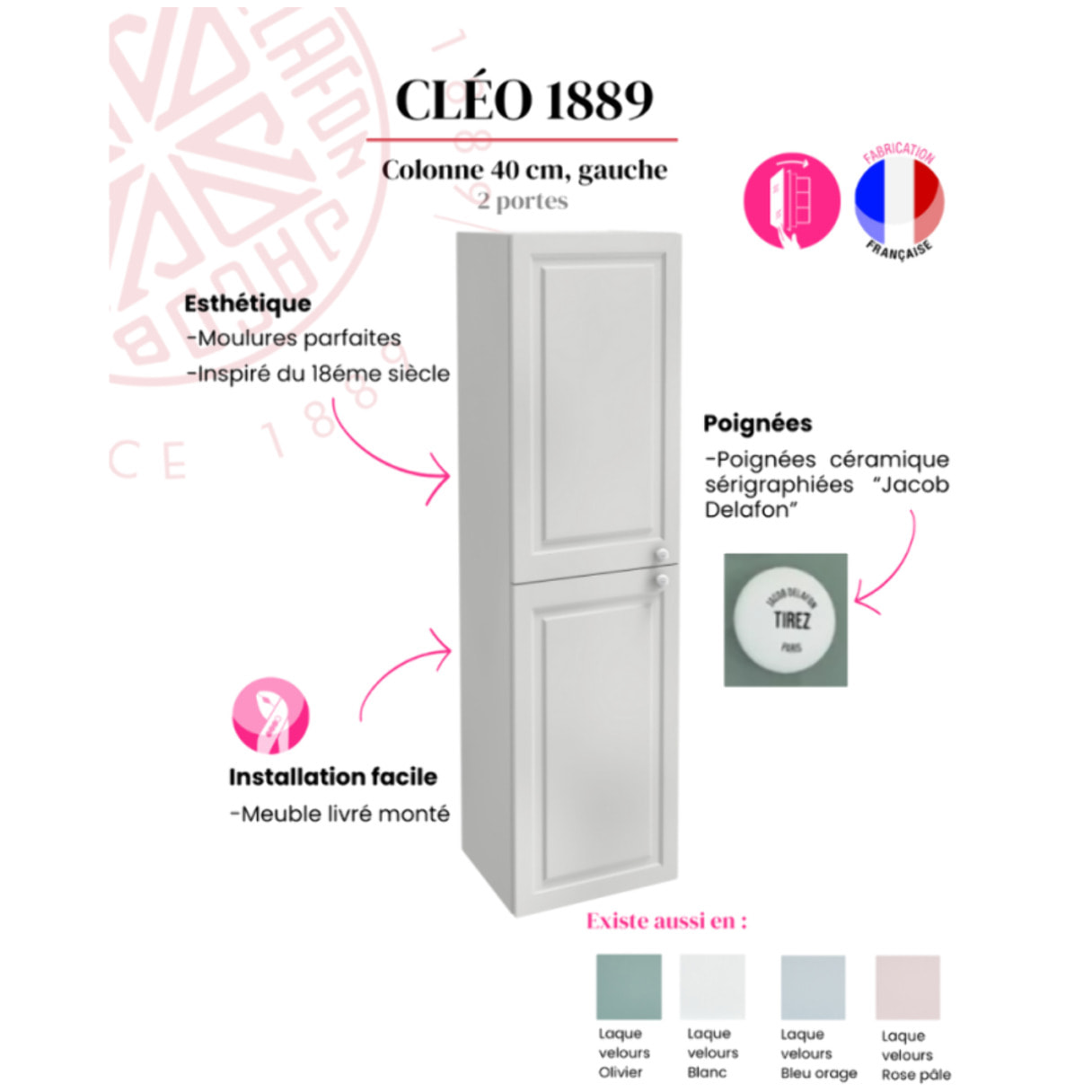 Colonne de salle de bain Cléo 1889 blanc velours version gauche