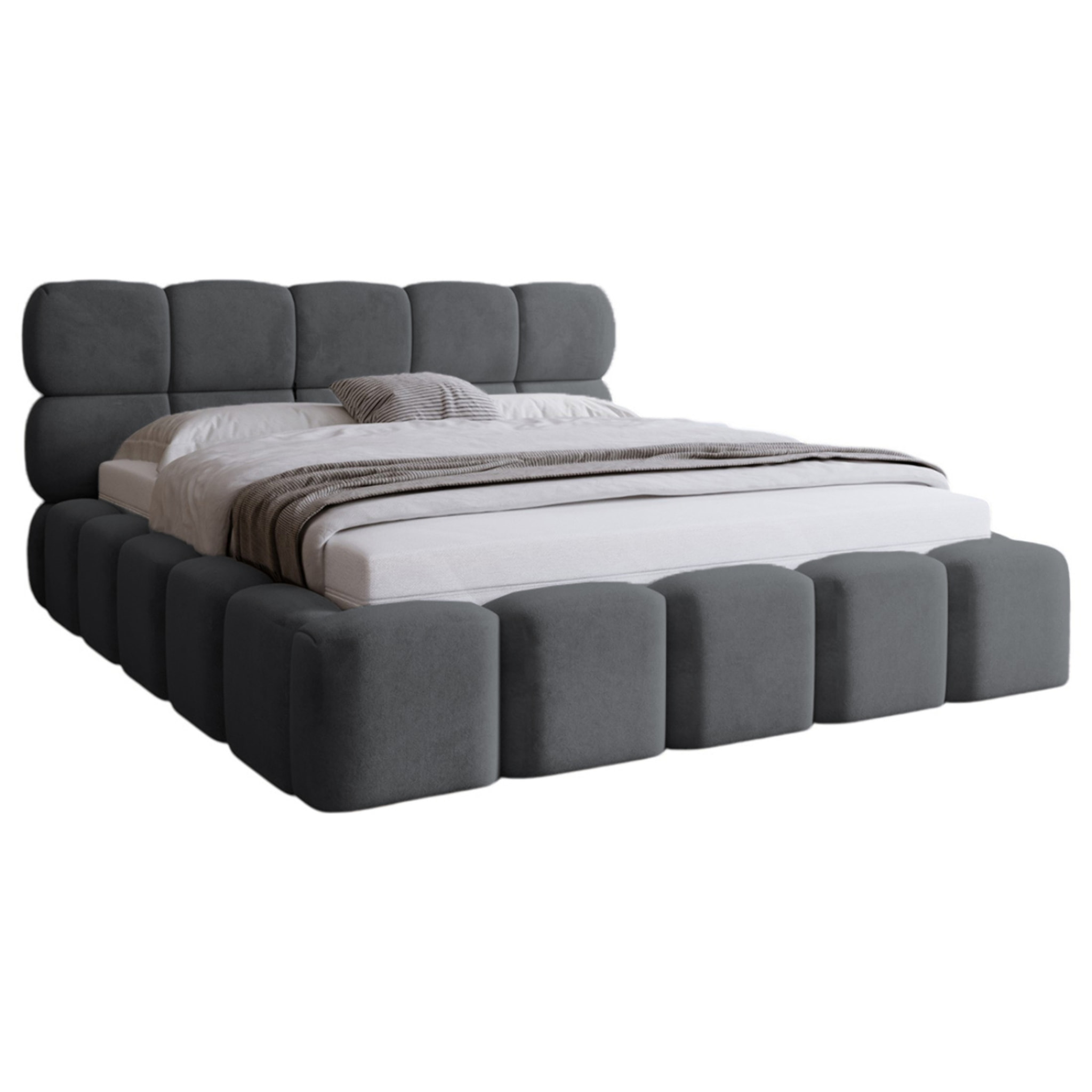 Mariposa - lit coffre - 180x200 cm - sommier inclus - en velours - Gris Anthracite