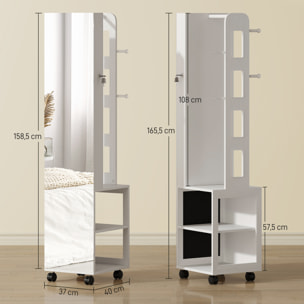 Armoire à bijoux LED miroir penderie multi-rangement 3 en 1 dim. 40 x 37 x 165 cm effet bois blanc