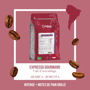 Café Bio - Expresso Gourmand - Blend Arabica et Robusta - Piston 250g