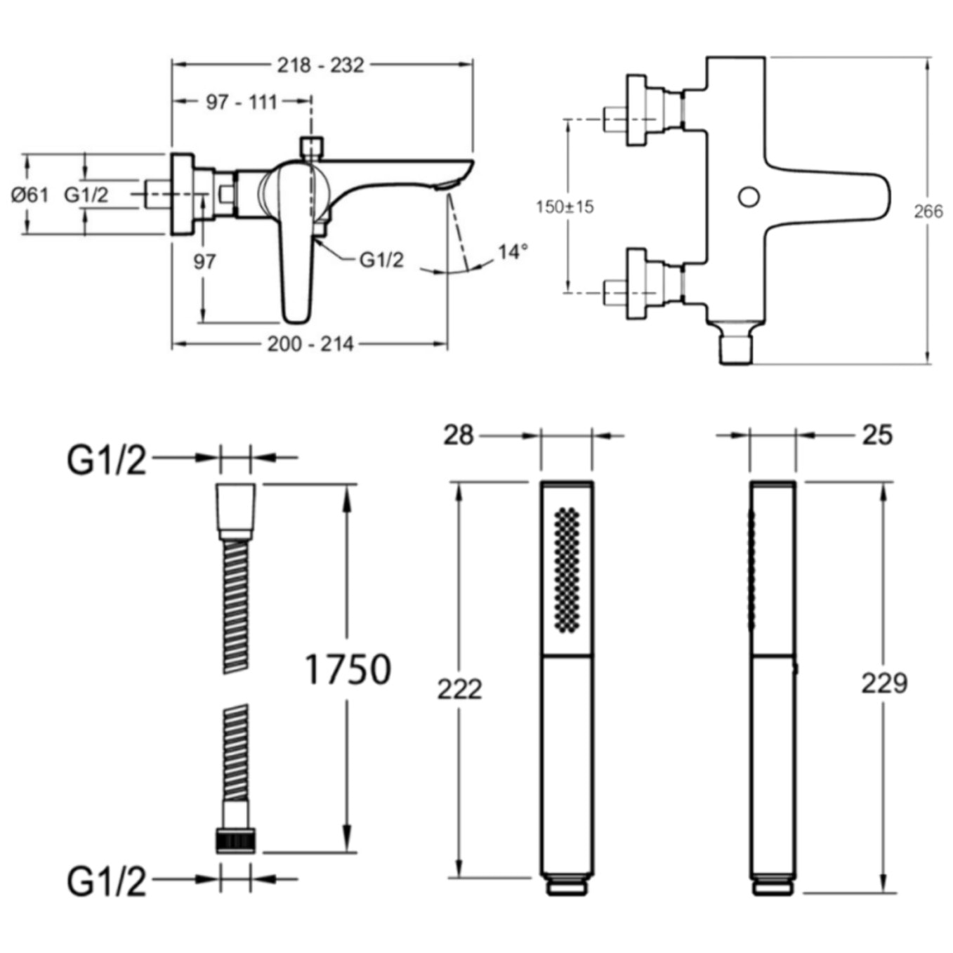Pack mitigeur bain douche Aléo+ + douchette Shift Ellipse + flexible à écrou 175 cm