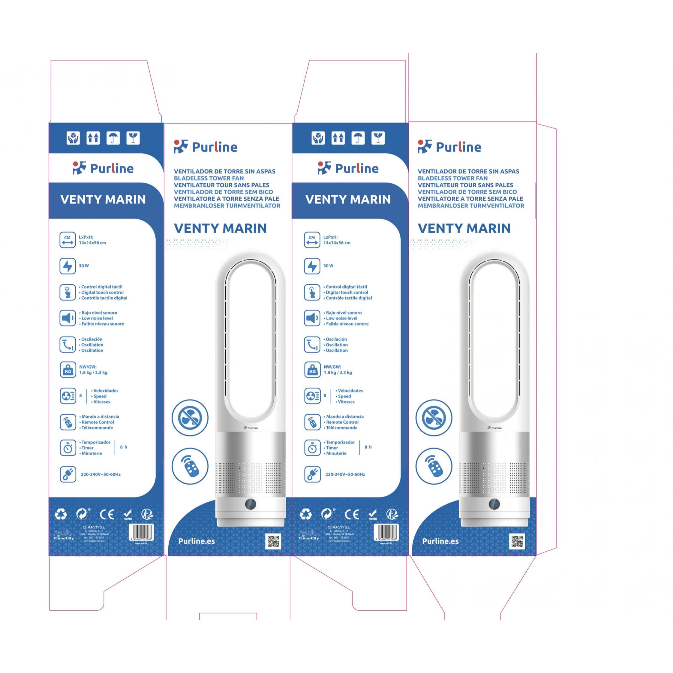 Ventilador sin Aspas con oscilación y 8 velocidades VENTY MARIN PURLINE