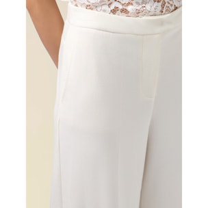 Oltre - Pantaloni palazzo in tessuto soft touch - Bianco