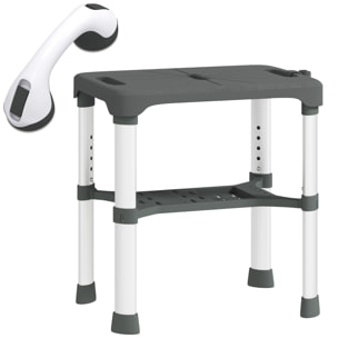 Tabouret de douche réglable avec poignée ventouses étagère support pommeau intégrés
