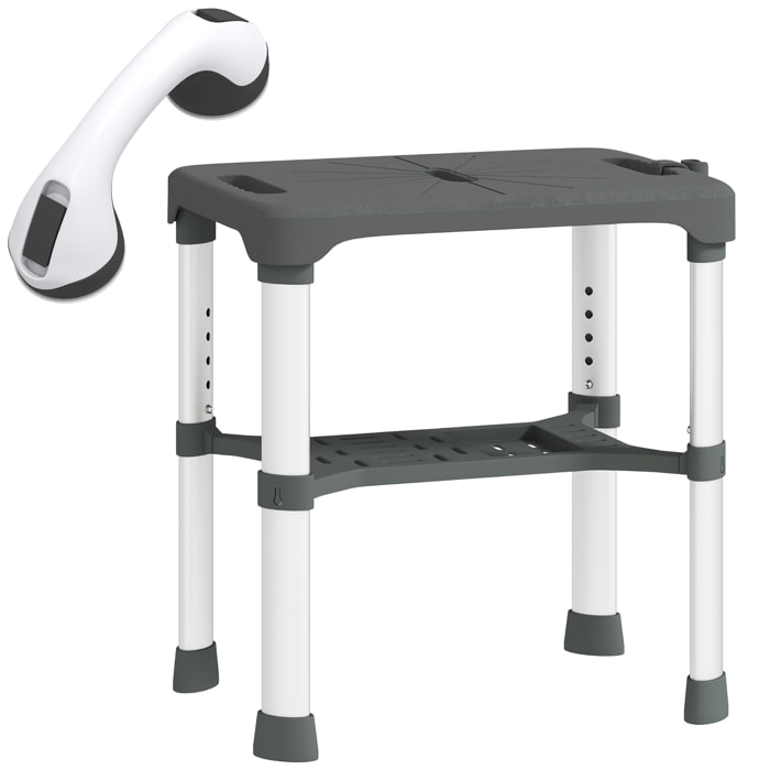 Tabouret de douche réglable avec poignée ventouses étagère support pommeau intégrés