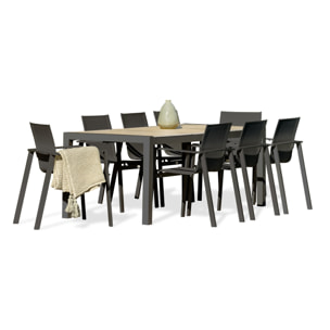 VENISE - Ensemble repas de jardin 8 places avec plateau céramique beige