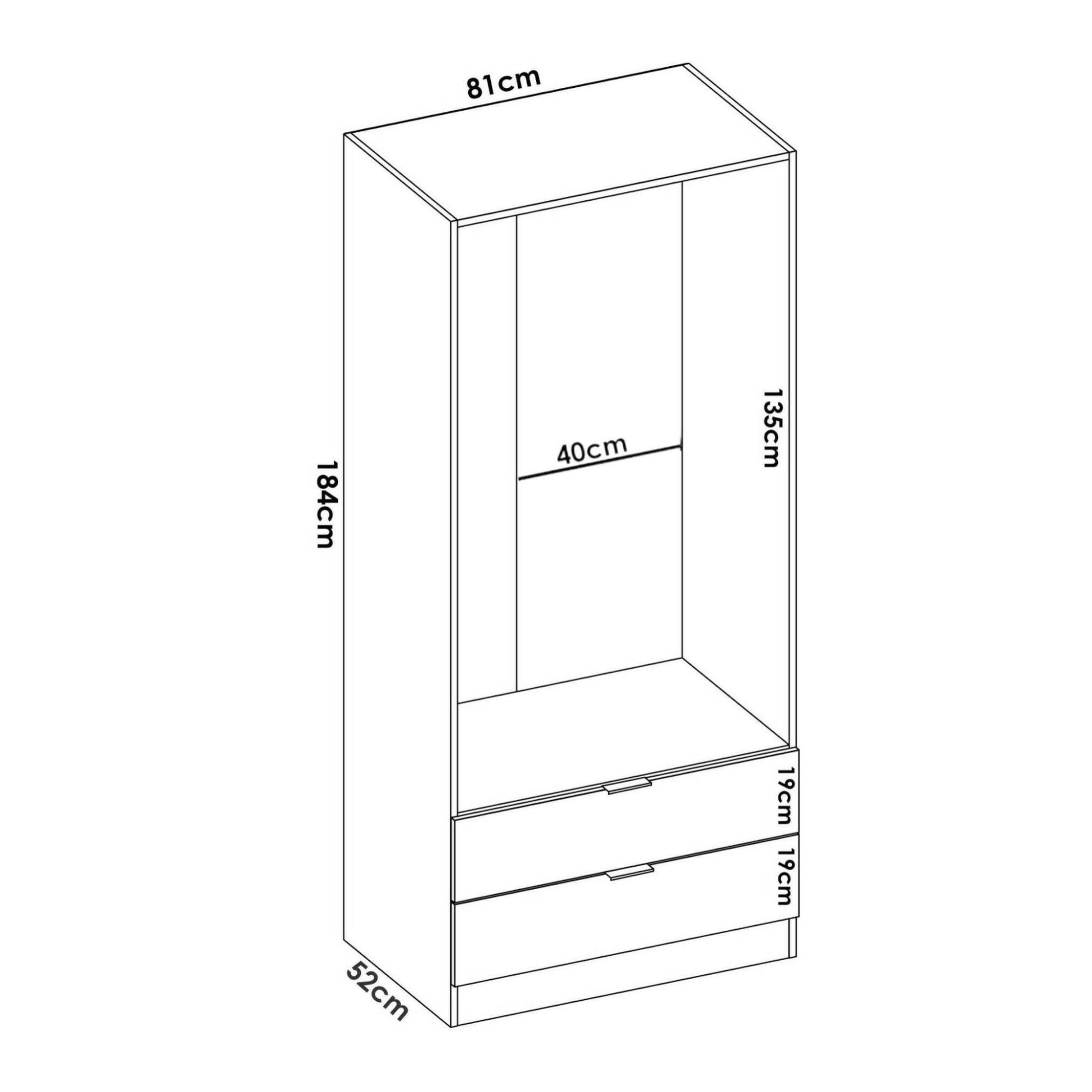 Guardaroba Pisanino, Mobile appendiabiti per camera da letto, Armadio a 2 ante battenti e 2 cassetti, 81x52h184 cm, Rovere