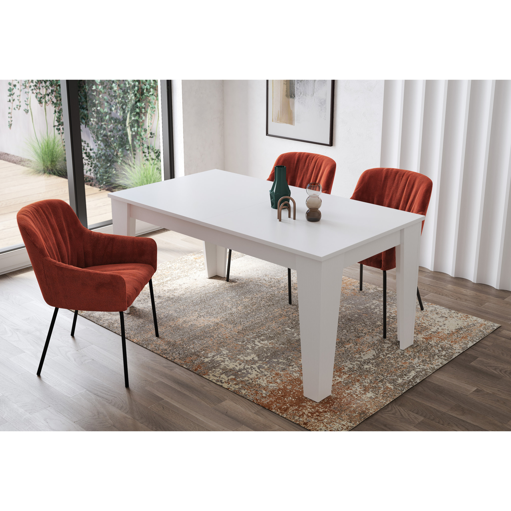 Tavolo da Pranzo Allungabile Da 160 A 220 Cm Gambe a Spillo Design Moderno 10 Posti Estensibile Guide In Metallo Cucina Salotto Soggiorno Bianco
