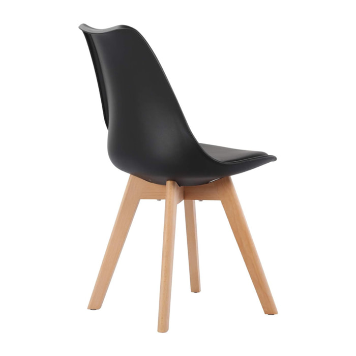 Set di 4 sedie WYNWOOD in polipropilene nero, cuscino ecopelle, gambe in legno di faggio, 47x52x82 cm