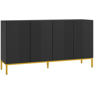 Buffet enfilade design contemporain graphique 2 portes 2 étagères acier doré noir