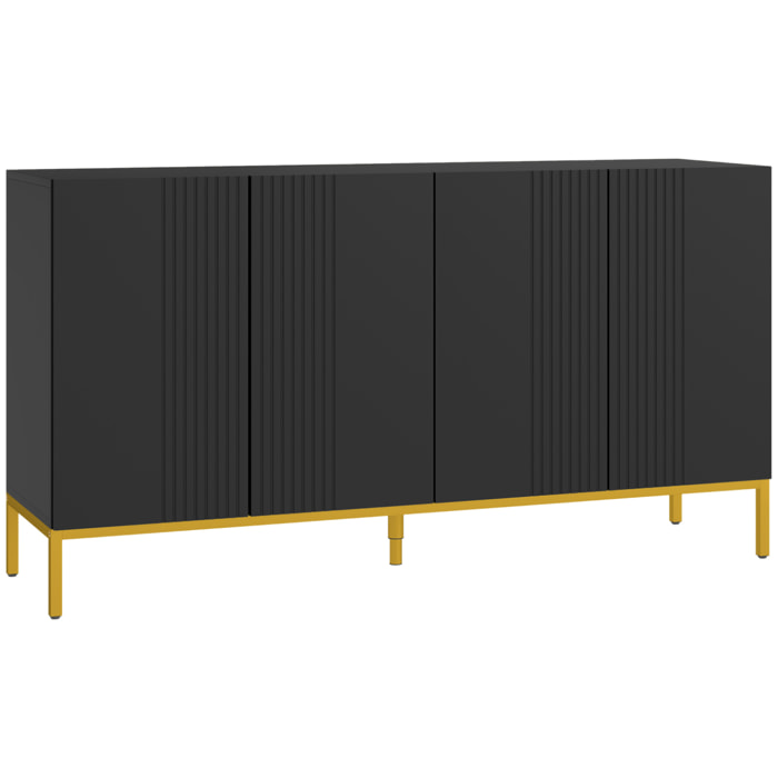 Buffet enfilade design contemporain graphique 2 portes 2 étagères acier doré noir