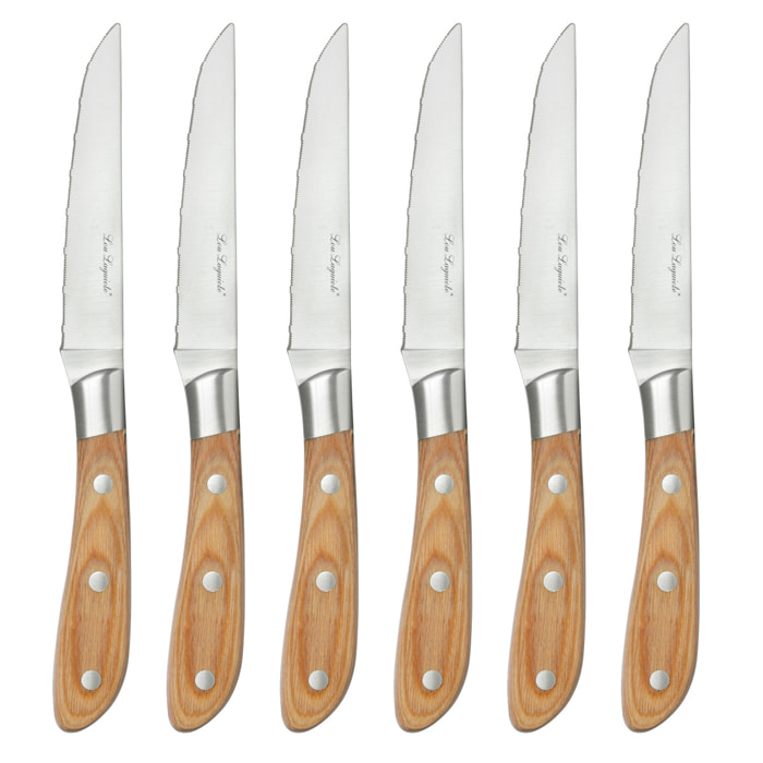 Elias - Juego de 6 cuchillos para bistec con mango de madera de pakka