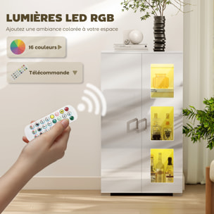 Buffet de cuisine LED 16 couleurs - 2 portes, 3 niveaux - 71x35x126cm, blanc