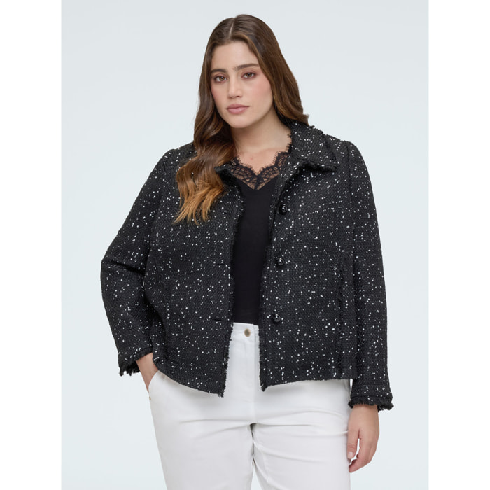 Fiorella Rubino - Giacca con paillettes e dettagli sfrangiati - Nero