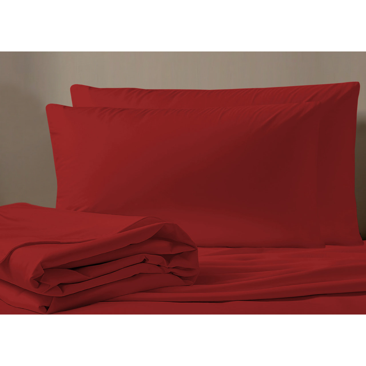 Completo Lenzuola No Stiro In Tinta Unita Con Angolo H.27 cm Colore Rosso