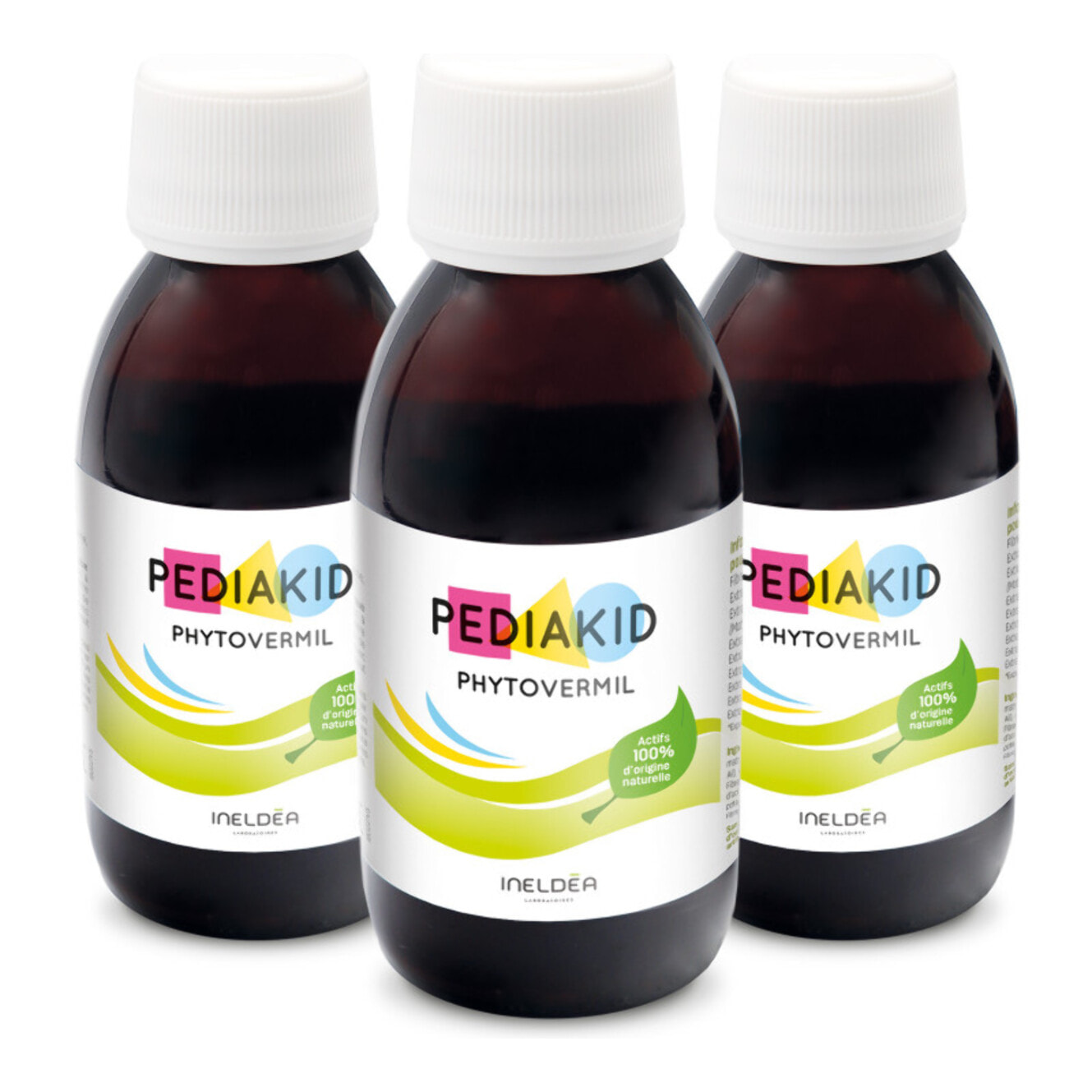 PEDIAKID - Phytovermil - Complément Alimentaire Naturel -Contribue au Maintien d'une Sphère Intestinale Saine - Bouchon Doseur Inclus - Arôme Fruits Rouges - Lot de 3 Flacons de 125 ml