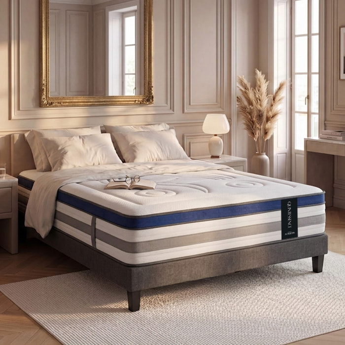 Ensemble Matelas Quintessence & Sommier Kit Tissu, Mémoire de Forme & Haute Densité, 30 cm, Accueil Enveloppant, Soutien Ferme