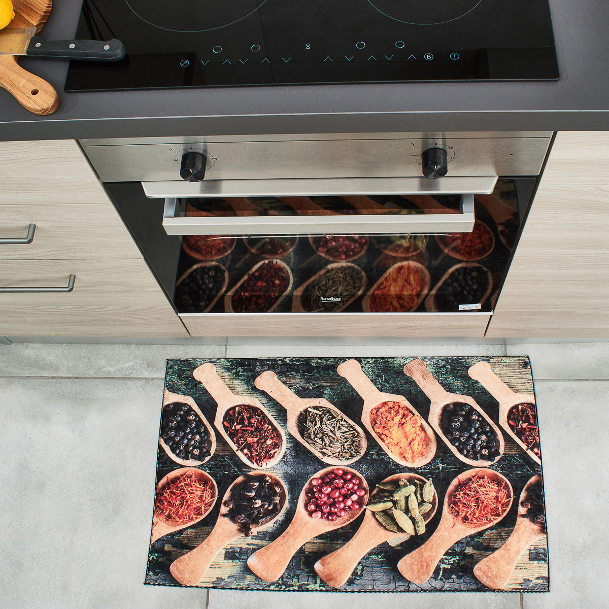 Stampa - tapis de cuisine motif épices antidérapant et lavable en machine à 30°C, gris