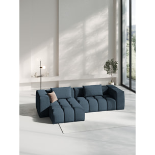 Canapé d'angle gauche modulable "Lorella" 3 places en tissu structurel bleu foncé