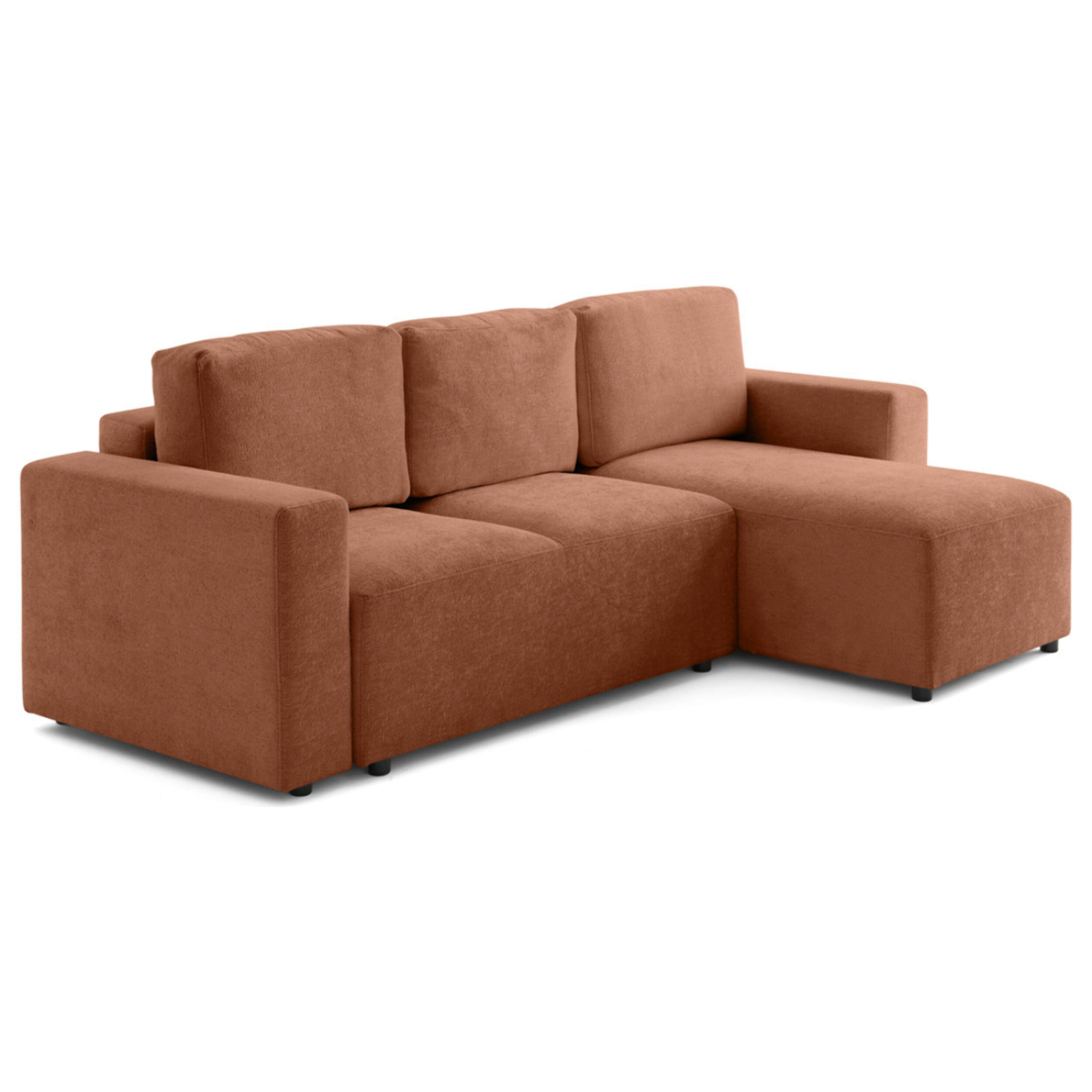 Livy - canapé d'angle réversible 4 places convertible avec coffre en velours texturé - Terracotta