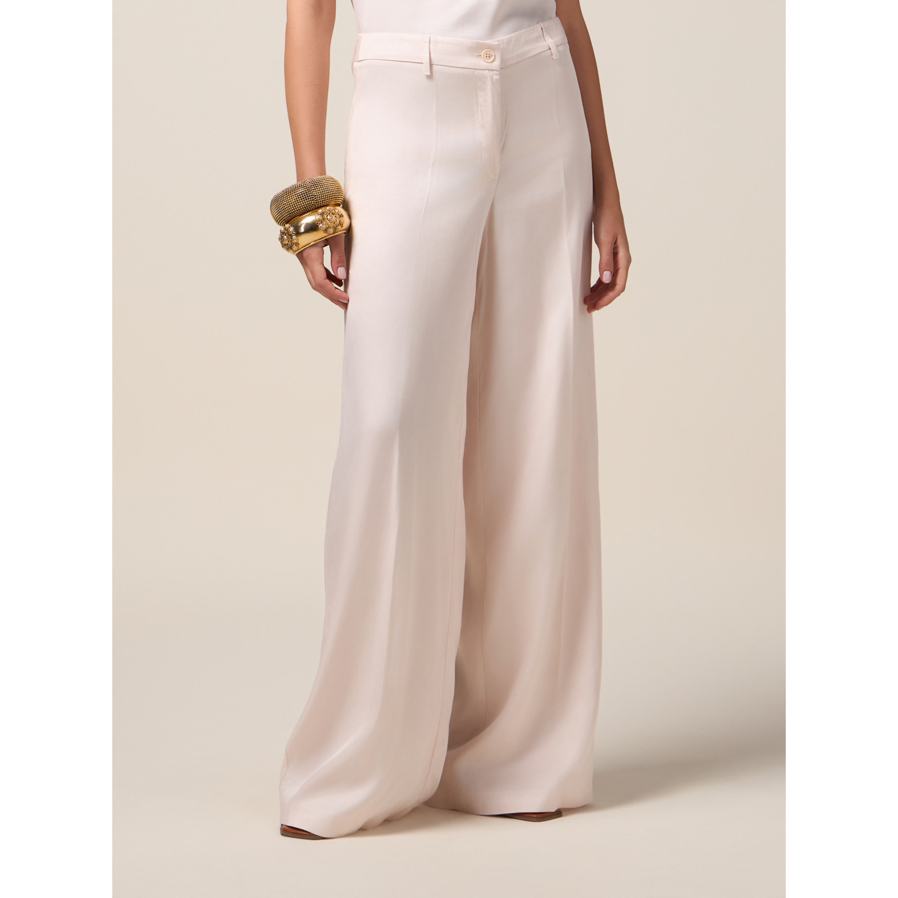 Oltre - Pantalones palazzo de satén - Rosa