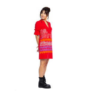 Mamatayoe Vestido Floritura Para Mujer, Manga Corta, Escote Pico, Rojo