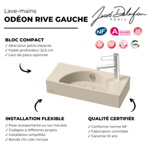 Lave-mains compact 50 cm Odéon Rive Gauche 1 trou de robinetterie à droite Argile satiné avec bonde