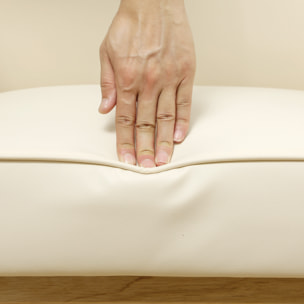 Butaca de Salón Butaca Nórdica Sillón de Salón Tapizado en PU con Reposabrazos y Marco de Madera de Caucho para Dormitorio Carga 120 kg Crema