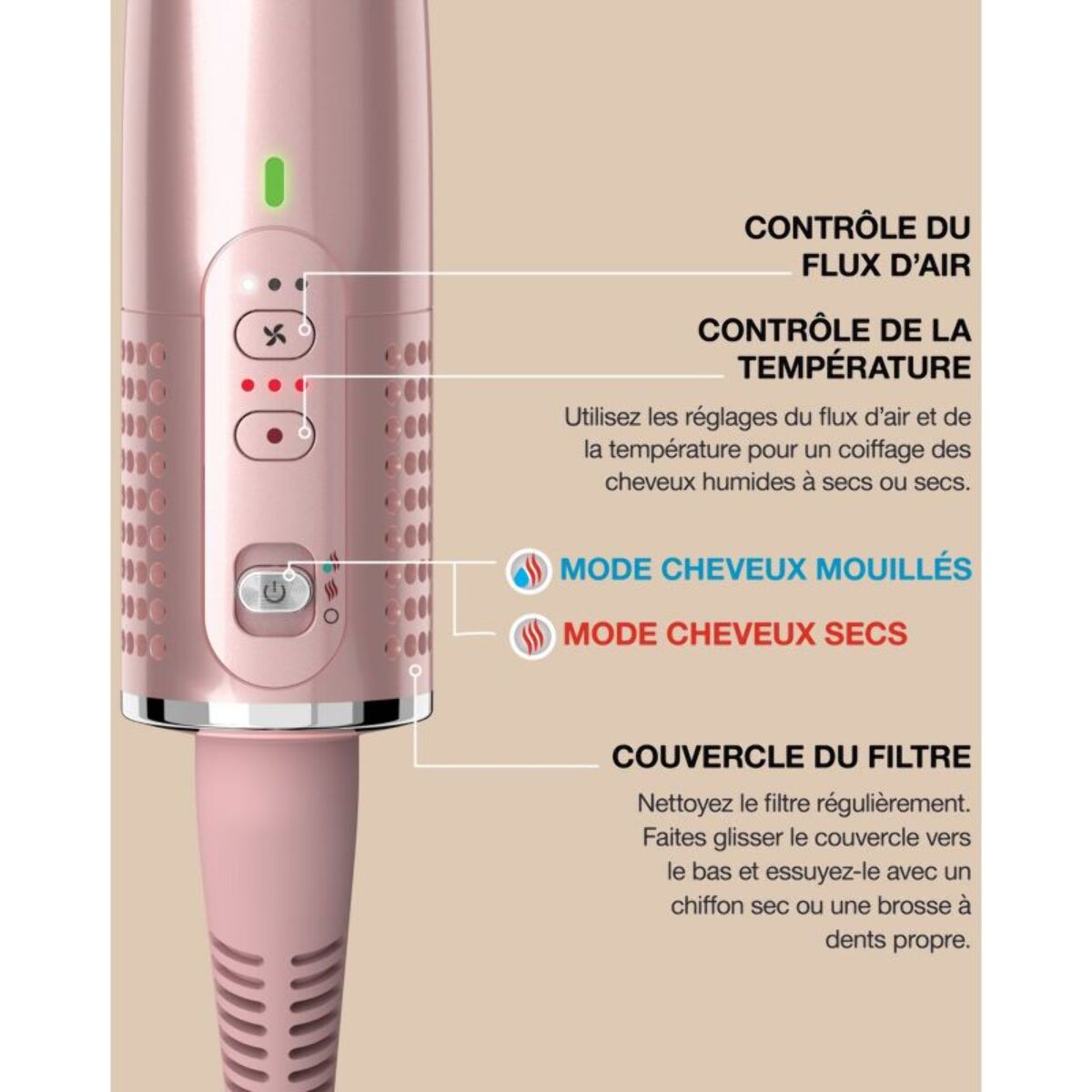 Brosse soufflante SHARK GLOSSI 2-en-1 Rose Poudré