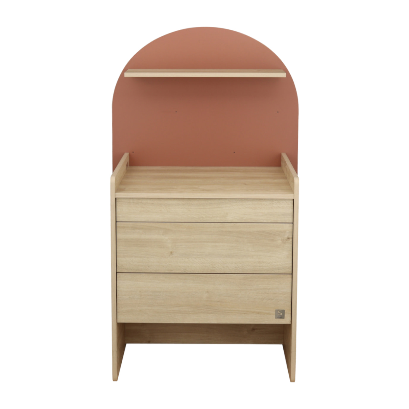 Commode à langer évolutive en bureau - décor bois chêne sépia forme arche