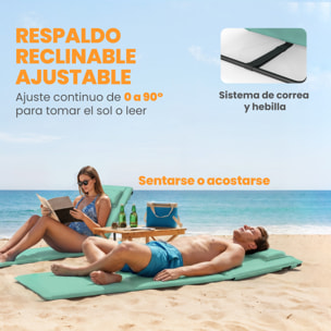 Conjunto de 2 Esterillas de Playa Plegable, Esteras Portátil con Respaldo Ajustable, Reposacabezas Acolchado Tela Oxford 600D y Estructura de Metal, para Jardín, 146x50x2 cm, Verde