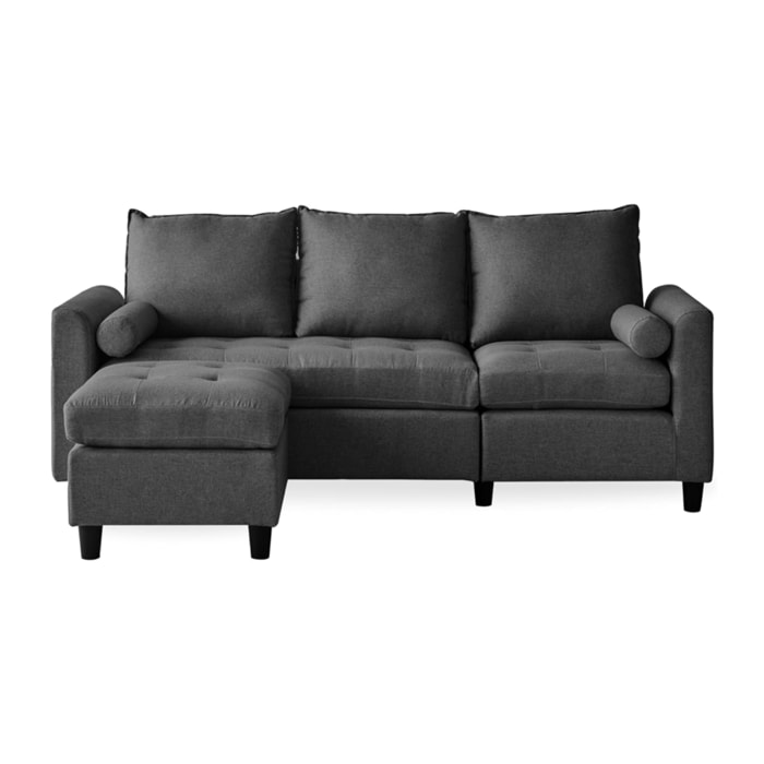 CHARLES - Canapé 3 places en tissu avec pouf gris foncé
