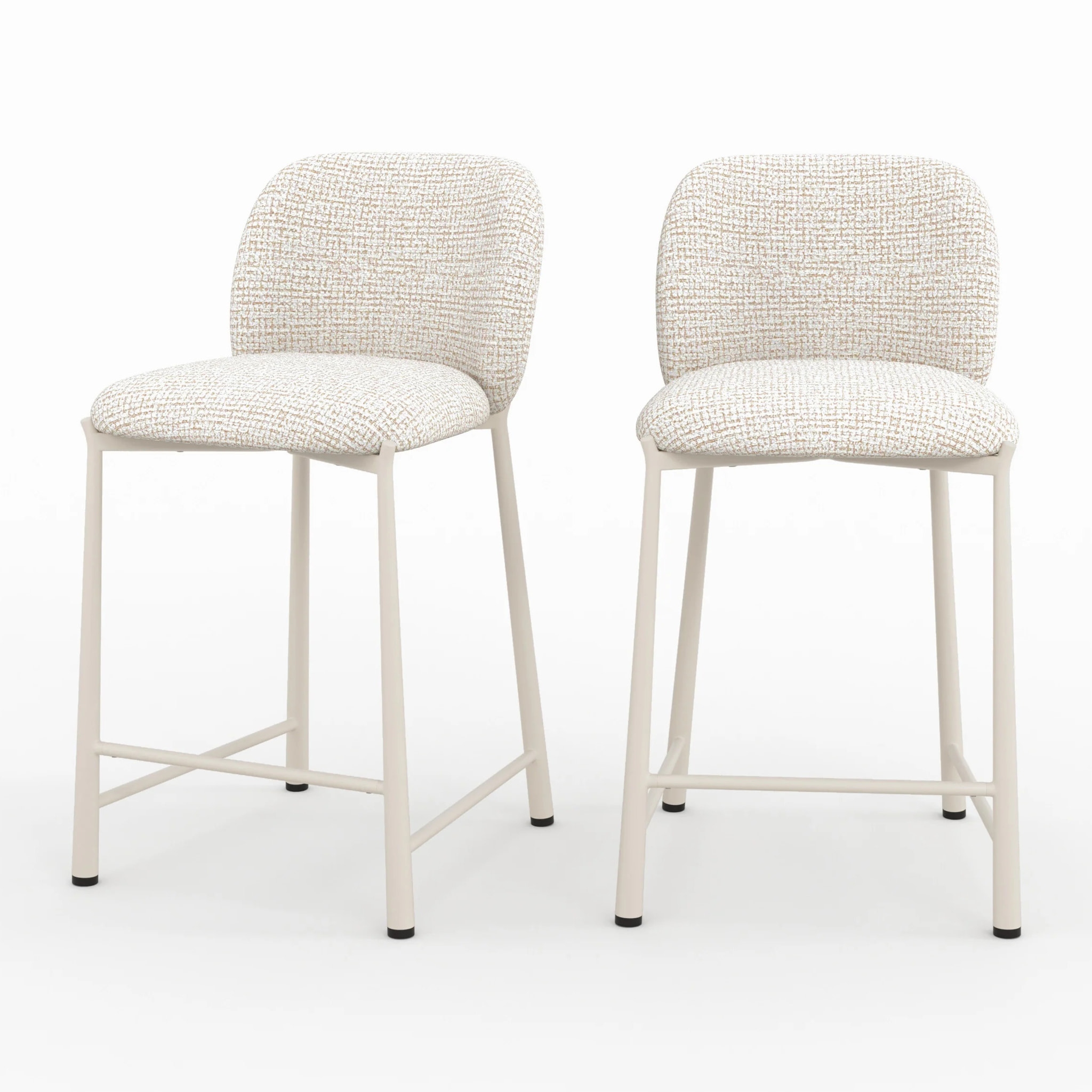 Lot de 2 chaises pour ilot central 65,5 cm, tissu texturé écru chiné - Bento
