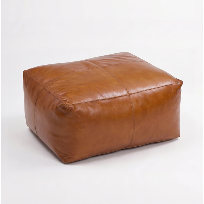 Pouf rectangulaire en cuir de buffle marron - Augustin