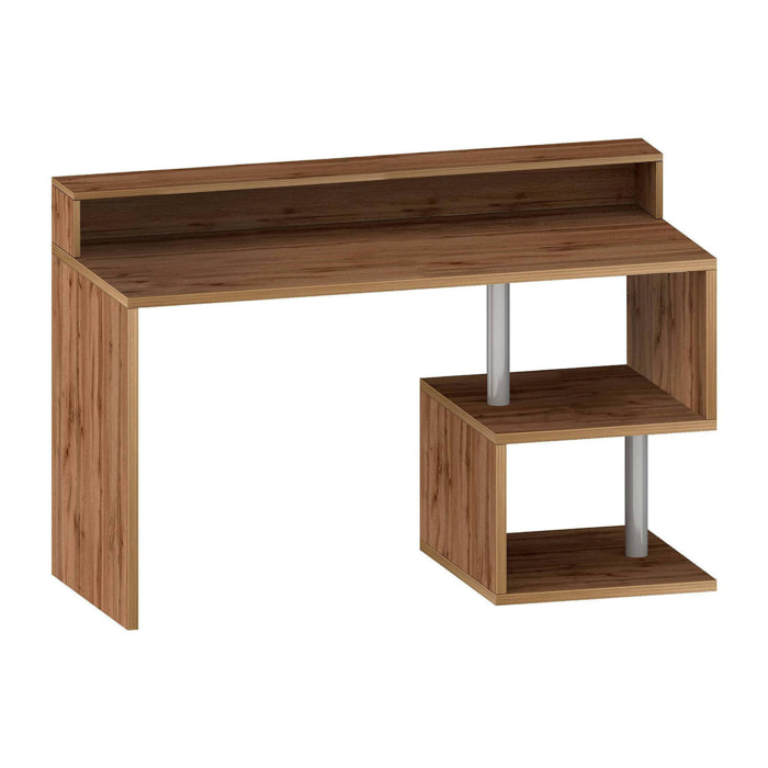 Scrivania Kobenhavn, Scrittoio lineare con ripiani portaoggetti, Scrivania ufficio multiuso con sopralzo, 140x60h93 cm, Rovere