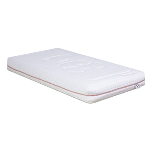 Matelas Enfant Ourson, glissière Rose, 14 cm, Mousse Haute Densité Supersoft, Déhoussable, Soutien Medium, Fabrication Française, CertiPUR Oeko-Tex
