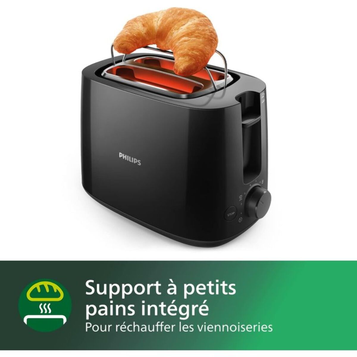 Grille-pain PHILIPS HD2581/90 Toaster noir Daily, 2 fentes, 830W