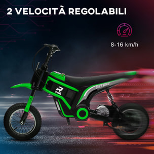 HOMCOM Moto Elettrica per Bambini con Acceleratore Manuale, 2 Velocità 8-16km/h, Età 8-12 Anni, Verde