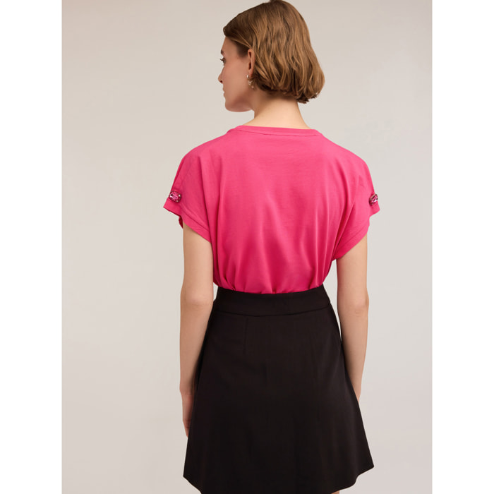 Motivi - T-shirt kimono con pietre sulle maniche - Fucsia