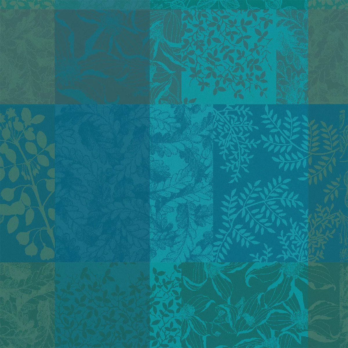 Serviette pur coton motif jacquard vert Mille rameaux emeraude