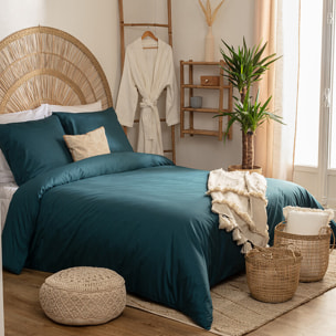 Parure de lit - percale - bleu - 260x240 cm