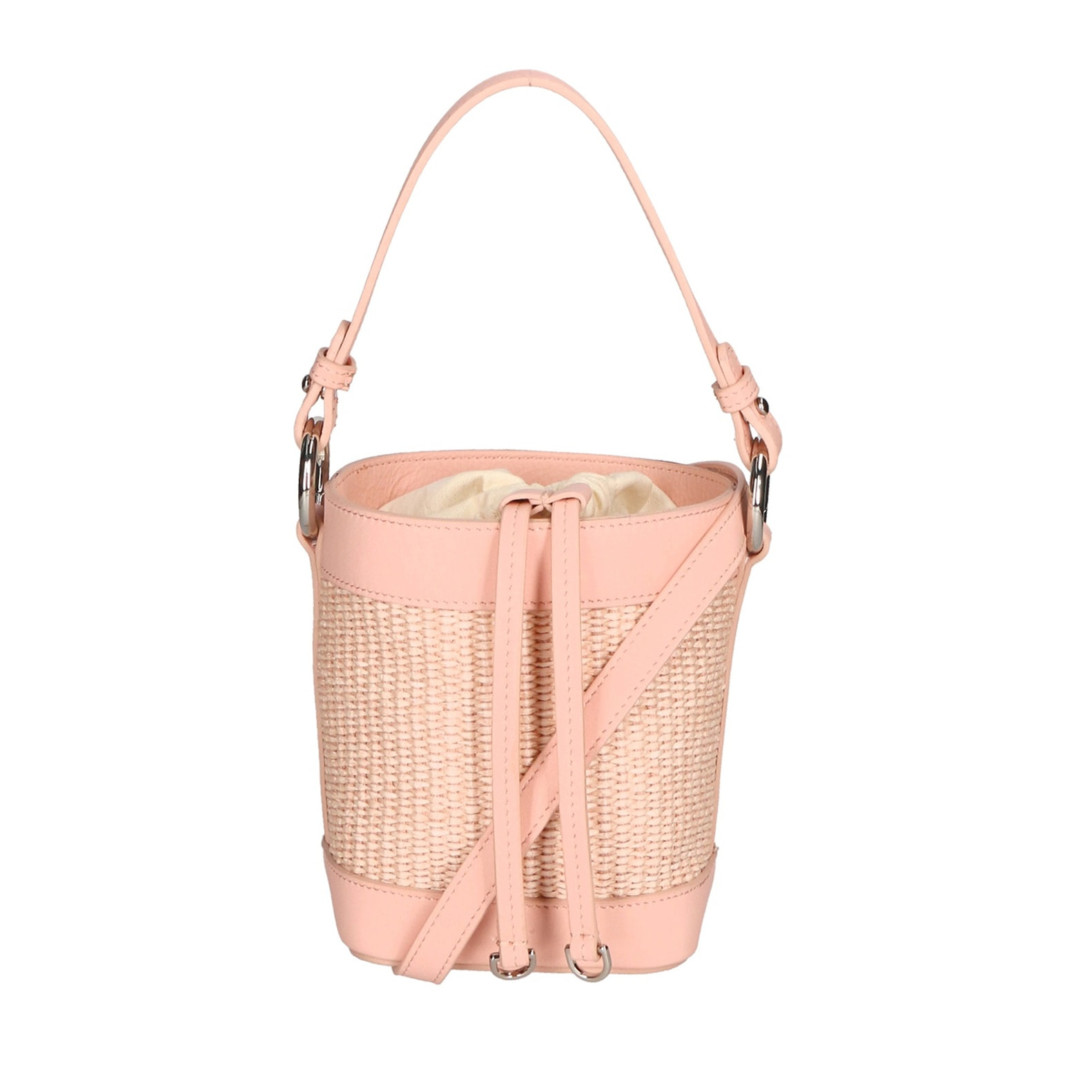 Borsa a secchiello da donna - Modello Alyssa - Pelle & Paglia - 13.0 x 16.0 x 10.0 cm