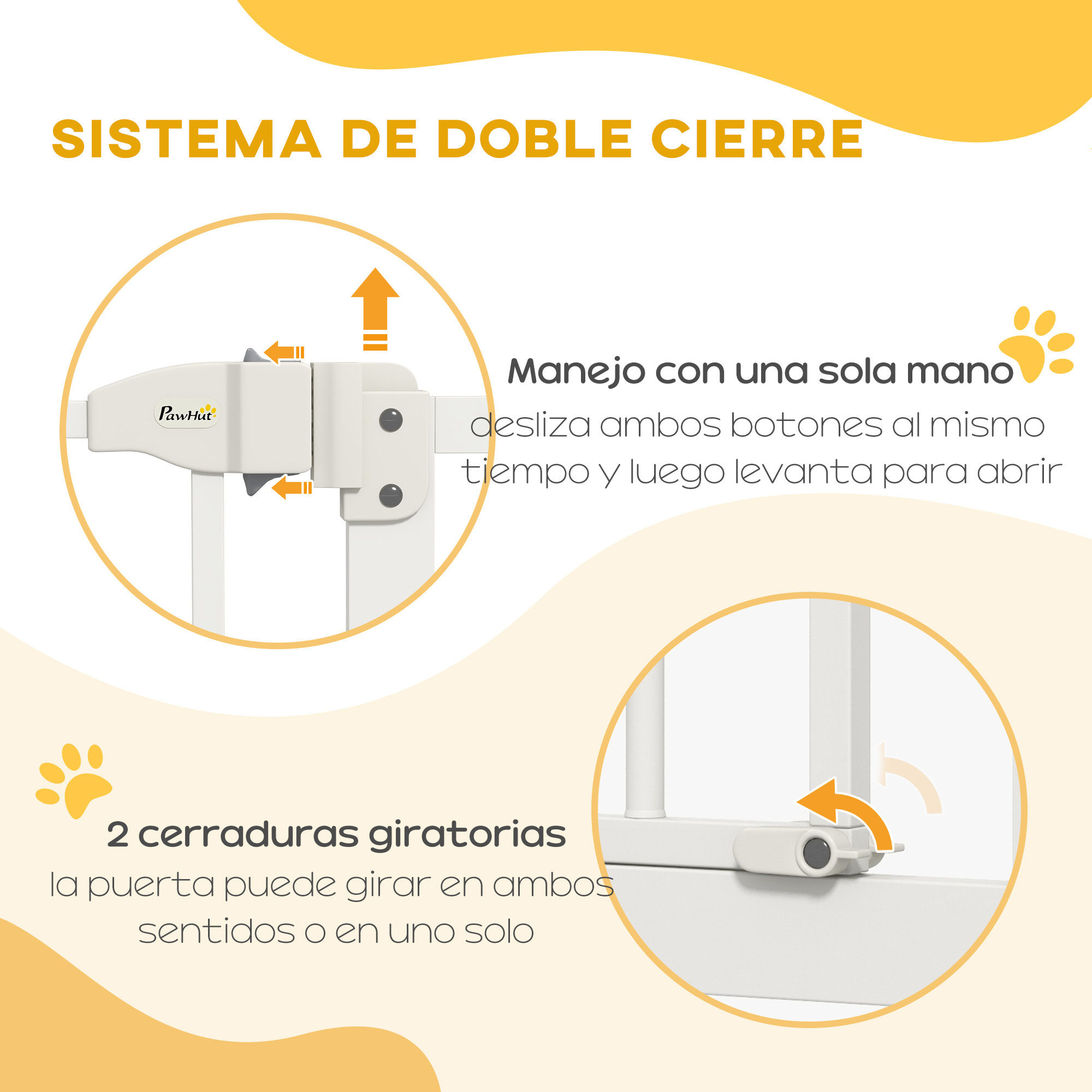 Barrera para Perros Puerta para Perros con Ancho Ajustable 74-100 cm Barrera de Seguridad para Perros con 2 Extensiones para Escaleras y Puertas Blanco