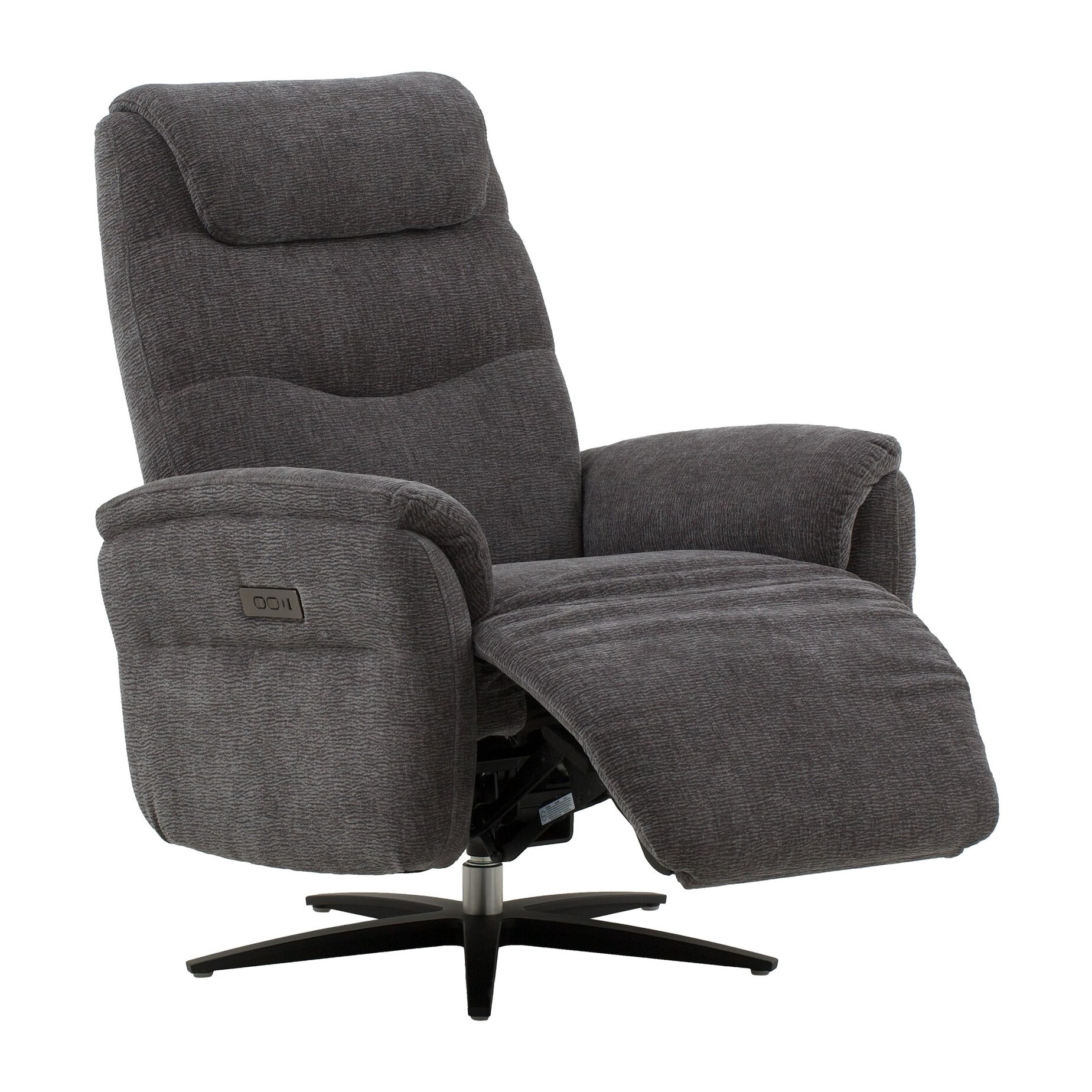 Poltrona reclinabile elettrica OSLO in tessuto grigio e base in metallo nero